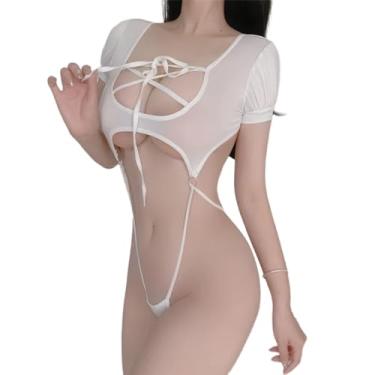 Imagem de SINROYEE Lingerie sexy de cosplay para mulheres - lingerie anime body de uma peça, lingerie sexy e roupa de cosplay (branco 3)