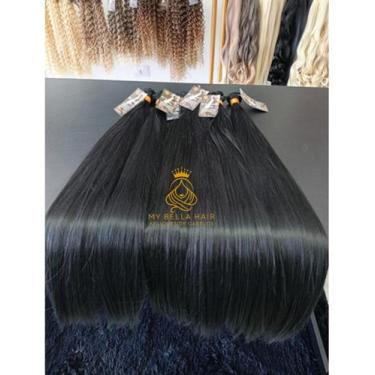 Imagem de Aplique de Cabelo Fibra Russa Tela Semi Humano Natural 70cm Liso Preto