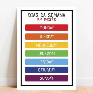 Imagem de Placa Educacional Dias da Semana em Inglês - TACOLADO PAPEL DE PAREDE,