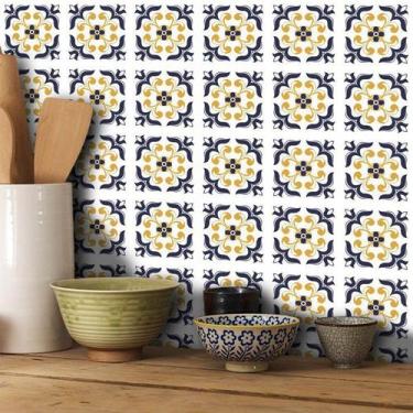 Imagem de Adesivo Destacável Azulejo para Cozinha Braga Azul Escuro - TaColado, 