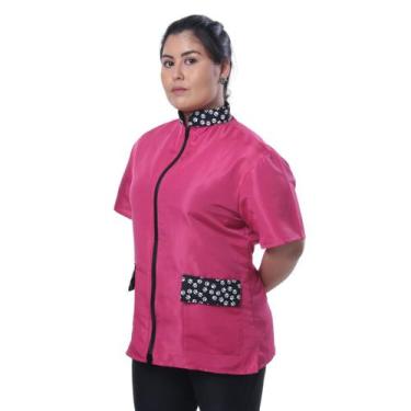 Imagem de Jaleco Groomer Uniforme Tosador Feminino Anti Pelos Pink Liso Detalhe 