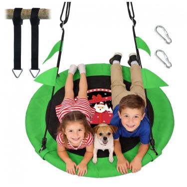 Imagem de Balanço Redondo Saucer 102 cm PACEARTH Verde Natalino com Cordas Multi-Fios Ajustáveis Capacidade 408 kg