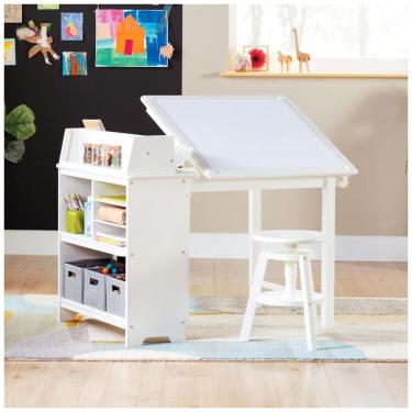 Imagem de Mesa de arte infantil Guidecraft Design Studio White 3 em 1 com cavalete e banco ajustá...