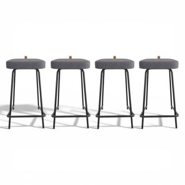 Imagem de Kit 04 Banquetas Médias Para Cozinha Vik Estofada Linho Grafite - Abmaza