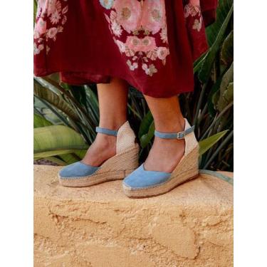 Imagem de Sandália Anabela Alta Jara Camurça Azul Jeans - Alhamas, Azul jeans, 3