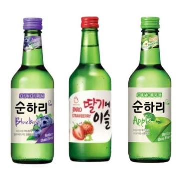 Imagem de Kit com 3 Soju Bebida Coreana Blueberry, Morango e Maça 360ml - Lotte