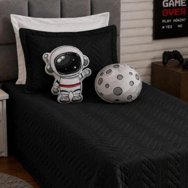 Imagem de Kit Cobre Leito Solteiro Astronauta Lua 4 Peças Almofadas Decorativas 