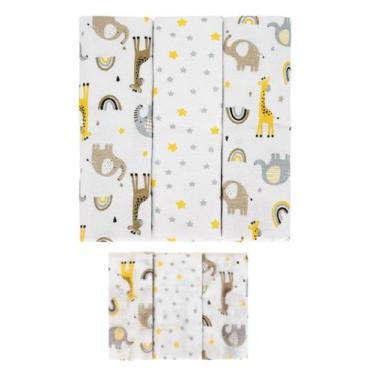 Imagem de Kit 6 Peças 3 Cueiros Bebê Estampado 50Cm X 80Cm e 3 Pano Boca 100% Al