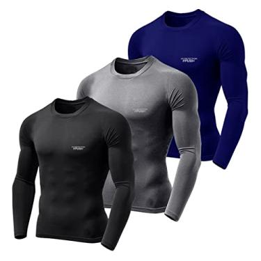 Imagem de Kit 3 Camiseta Camisa Térmica Segunda Pele Manga Longa Proteção Solar UV 50+ Termica Masculina (P, Preto - Cinza - Azul)