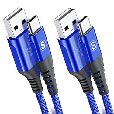 Imagem de Cabo USB C 3.1A carregador rápido de 3 m pacote com 2 unidades, Sweguard USB tipo C, cabo carregador USB-A para USB-C, cabo de nylon trançado para Samsung Galaxy S10 S10E S9 S8 Plus Note 10 9 8, LG G8 G7 V40 V30, Moto Z-Blue