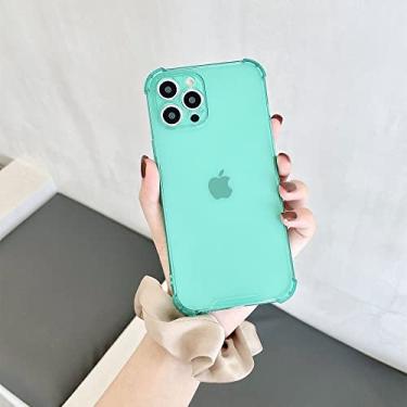 Imagem de Capa de telefone à prova de choque macia cor doce para iphone 11 12 pro max xs x xr max mini 7 8 plus se2 capa traseira de silicone transparente pára-choques, verde, para iphone12 pro