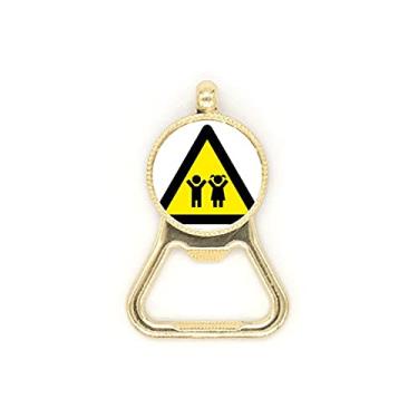 Imagem de Chaveiro de aço inoxidável com símbolo de advertência, amarelo, preto, crianças, triângulo, abridor de tampa de cerveja
