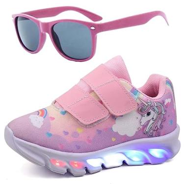 Imagem de Tenis Infantil De Led Unicornio Calce Facil Meninas LIGHT + Oculos Cor:Rosa;Tamanho:34