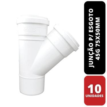 Imagem de Kit C/ 10 Junção P/ Esgoto 45G 75x50mm Multilit
