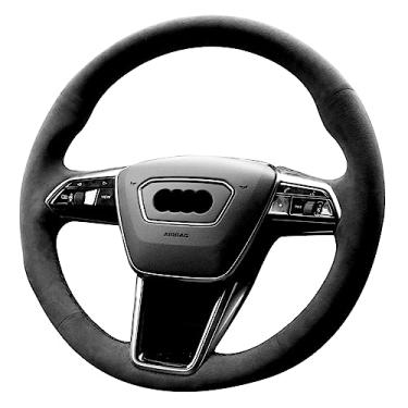 Imagem de Alfanxi Capa de volante Alcantara Hand Stitch compatível com Audi A6 A7 e-tron S6 S7 S8 (sem listras)