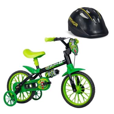 Imagem de Bicicleta Infantil Aro 12 Verde Black e Capacete Preto