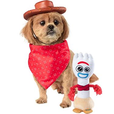 Imagem de Rubie's Disney Toy Story Chapéu Woody para animais de estimação, cachecol e conjunto de brinquedos, conforme mostrado, médio/grande