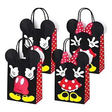 Imagem de Pacote com 12 sacolas de papel para presente de doces e lembrancinhas de festa Mickey Minnie para crianças com alça