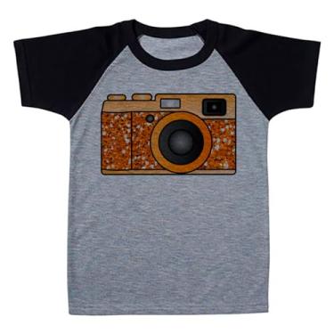 Imagem de Camiseta Raglan Infantil Cinza Camera Fotografica Laranja Glitter.png (BR, Numérico, 10, Regular, Polialgodão)