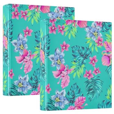 Imagem de Fichários de caderno de três anéis, fichários de caderno de 3,8 cm com bolsos, 1/2 pacote de fichários escolares capa dura floral tropical