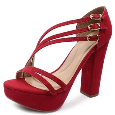 Imagem de Sandália Re&Ton Meia Pata Salto Alto Grosso Feminina MP33 (Vermelho, BR, Adulto, Numérico, 38)