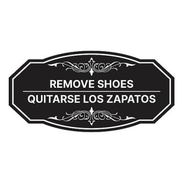 Imagem de Signs ByLITA Victorian Remove Shoes- Placa bilíngue Quitarse los zapatos (preto) - Médio