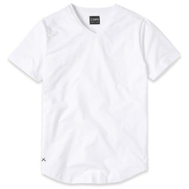 Imagem de Cuts Clothing Camiseta masculina de manga curta com gola V e bainha curvada, Branco, G