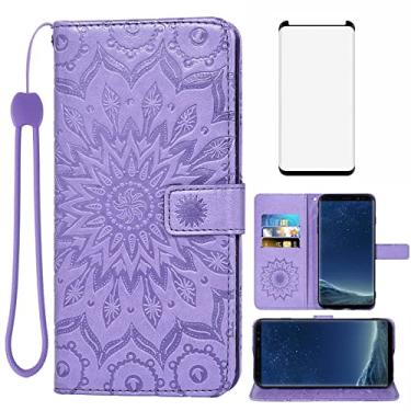 Imagem de Capa de telefone para Samsung Galaxy S8 capa carteira com protetor de tela de vidro temperado couro girassol flip capa suporte suporte acessórios celular Glaxay S 8 Gaxaly 8S Edge SM-G950U feminino