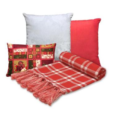 Imagem de Kit Manta Para Sofá Natal com 2 capas 45x45 e 1 capa 30x50 - MUMUDECOR