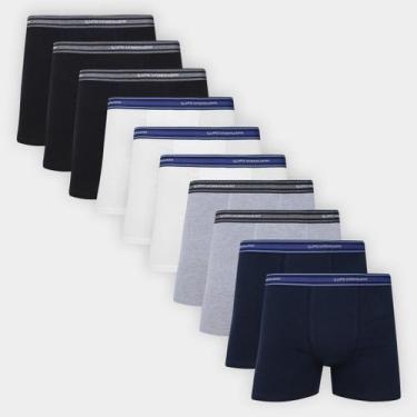 Imagem de Kit Cueca Boxer Lupo Algodão Masculina - 10 Peças, Marinho, Preto, P