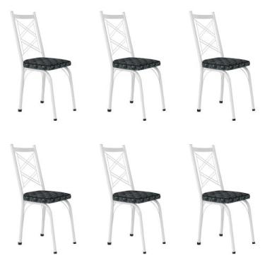 Imagem de Kit 6 Cadeiras de Cozinha Delaware Estampado Mosaico Silver Pés de Fer