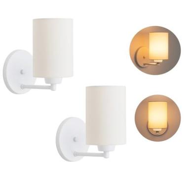 Imagem de kit2 Arandelas Branca Cúpula Tecido Cru Quarto Cabeceira - MV ILUMINAC