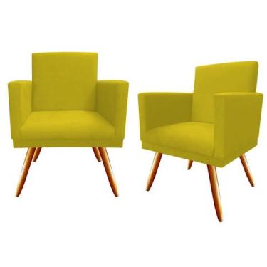 Imagem de Kit 2 Poltronas Decorativa Nina Suede Amarelo Pés Madeira Ms Decor - M