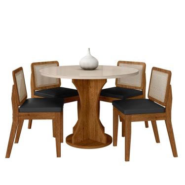 Imagem de Mesa Redonda C/vidro 4 Cadeiras Sextavada Cali Fre/off/cor.preto - Ma