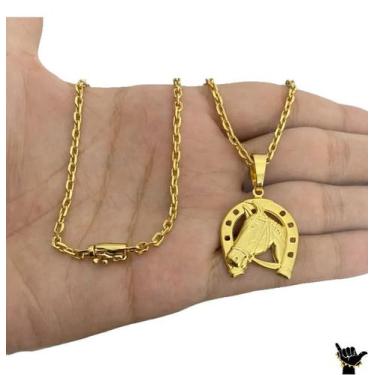 Imagem de Corrente Cadeado 2mm + Pingente Ferradura - Banhado a Ouro - ToJoia18k