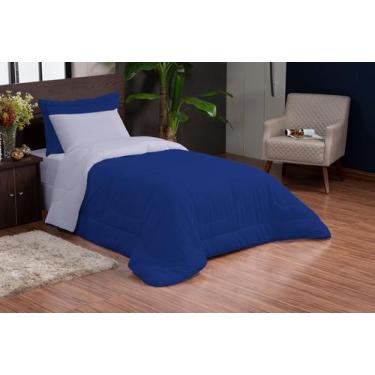 Imagem de Kit Edredom Ternura Solteiro Dupla Face 04 Peças Azul Marinho Cinza - 