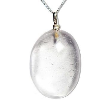 Imagem de Colar Cabochão Pedra Quartzo Cristal Montagem Prata 950 - CristaisdeCu