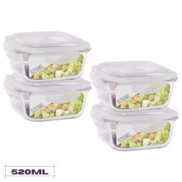 Imagem de Conjunto 4 Potes Quadrado Mantimentos Vidro 520 ml - Diversas