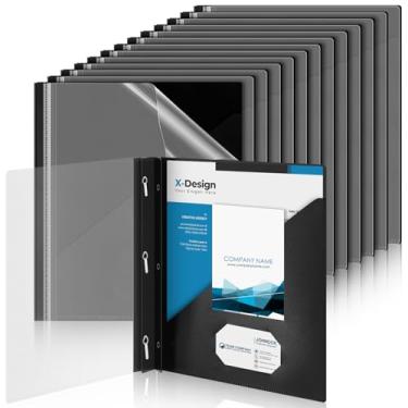 Imagem de Teling 24 peças de capa transparente com 3 pinos, pastas de apresentação de relatório de plástico, capacidade de 90 folhas, retomar documentos para escritório escolar (preto)