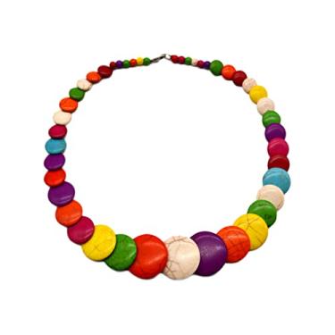 Imagem de COLORFUL BLING Colar grosso feito à mão multicolorido com contas simuladas turquesa para mulheres meninas joias boêmia havaianas, Metal, Liga metálica.