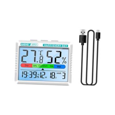 Imagem de IEUDNS Termômetro digital higrômetro termômetro de ambiente portátil multicena medição higrômetro interno estação meteorológica para quarto, Gato Cinzento