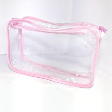 Imagem de Kit com 3 necessaries transparente e ROSA 23X15 - Gii Matos Makeup