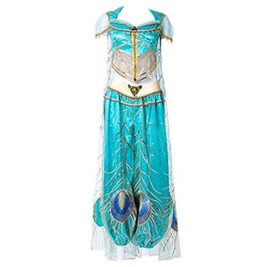 Imagem de Fantasia de princesa árabe jasmim cosplay vestido pavão saia adulto fantasia Halloween conjunto completo, Tamanho:, One Size