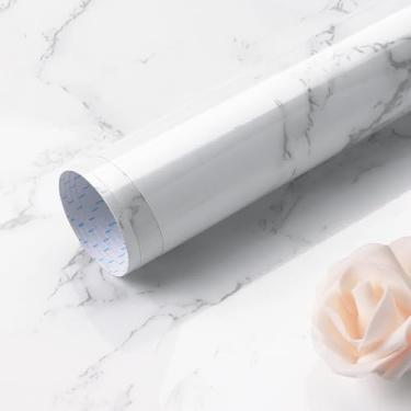 Imagem de Safiyya Papel de parede de mármore granito branco e cinza para cozinha, bancada, armário, móveis, autoadesivo, papel de parede removível 395 cm × 15 cm