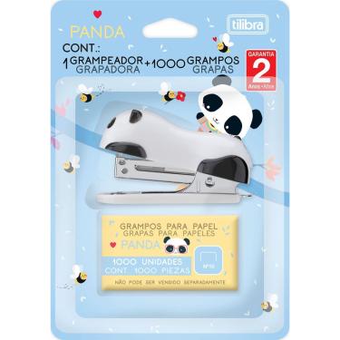 Imagem de Grampeador Mini Panda 12 Folhas Com Extrator + 1000 Grampos - Tilibra
