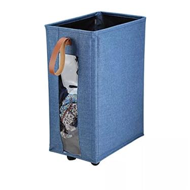 Imagem de Cesto de roupa suja dobrável cesto de roupa suja sobre rodas cesto de armazenamento dobrável organizador de brinquedos cesta de banheiro (cor: preto, tamanho: tamanho único) (azul tamanho único)