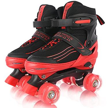 Imagem de LEJIJIT Patins de rolo ajustáveis para meninos e meninas crianças pequenas de 3 a 12 anos, 4 tamanhos para crianças e jovens adultos com rodas leves, patins de rolo vermelho preto para esportes. (Criança 7C-10C)