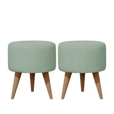 Imagem de Kit 02 Puff Redondo Estofados Conjunto Banqueta Para Apoio Dos Pés Decorativa (SUEDE VERDE MENTA)