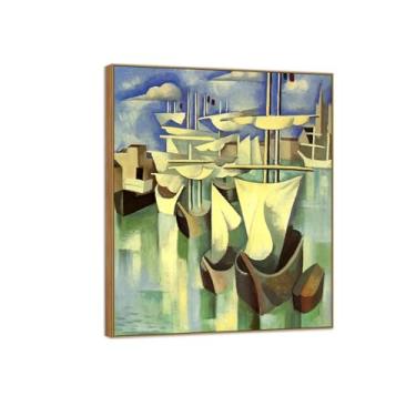 Imagem de MUHJDYC Imagem famosa de arte de parede - pintura moderna de moldura de madeira impressão de arte em tela para sala de estar decoração de parede de casa - reprodução (barcos no porto) 50 x 60 cm - 19