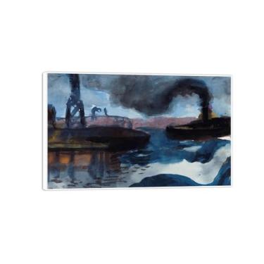 Imagem de MUHJDYC Pintura de paisagem arte de parede famosa - Impressão em tela com moldura branca - Imagem vintage para sala de estar quarto decoração de parede de casa pronta para pendurar - Porta 60 x 95